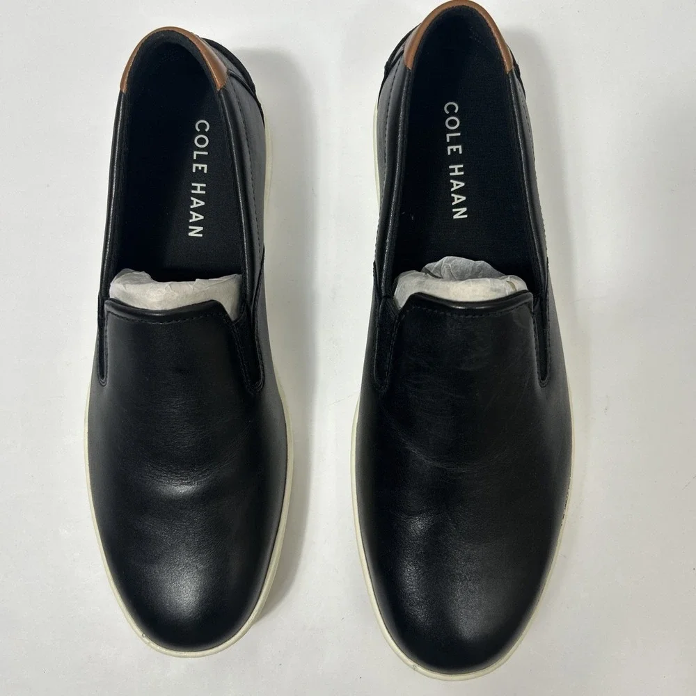 Cole Haan Shoes Mens 12M Black Leather Slip On Casual Sneakers Comfort Walking